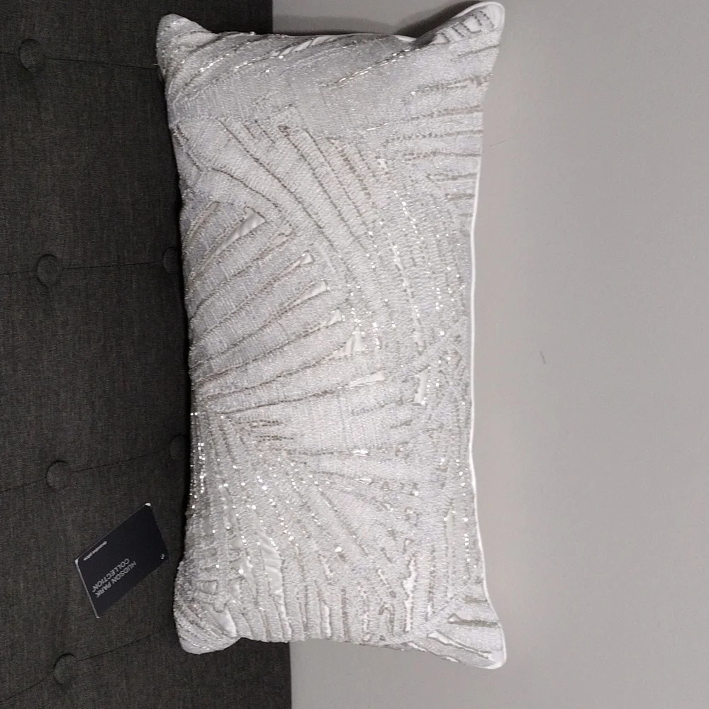 Hudson Park Collection Woven Palm Jacquard Silk Beaded Decorative Pillow
